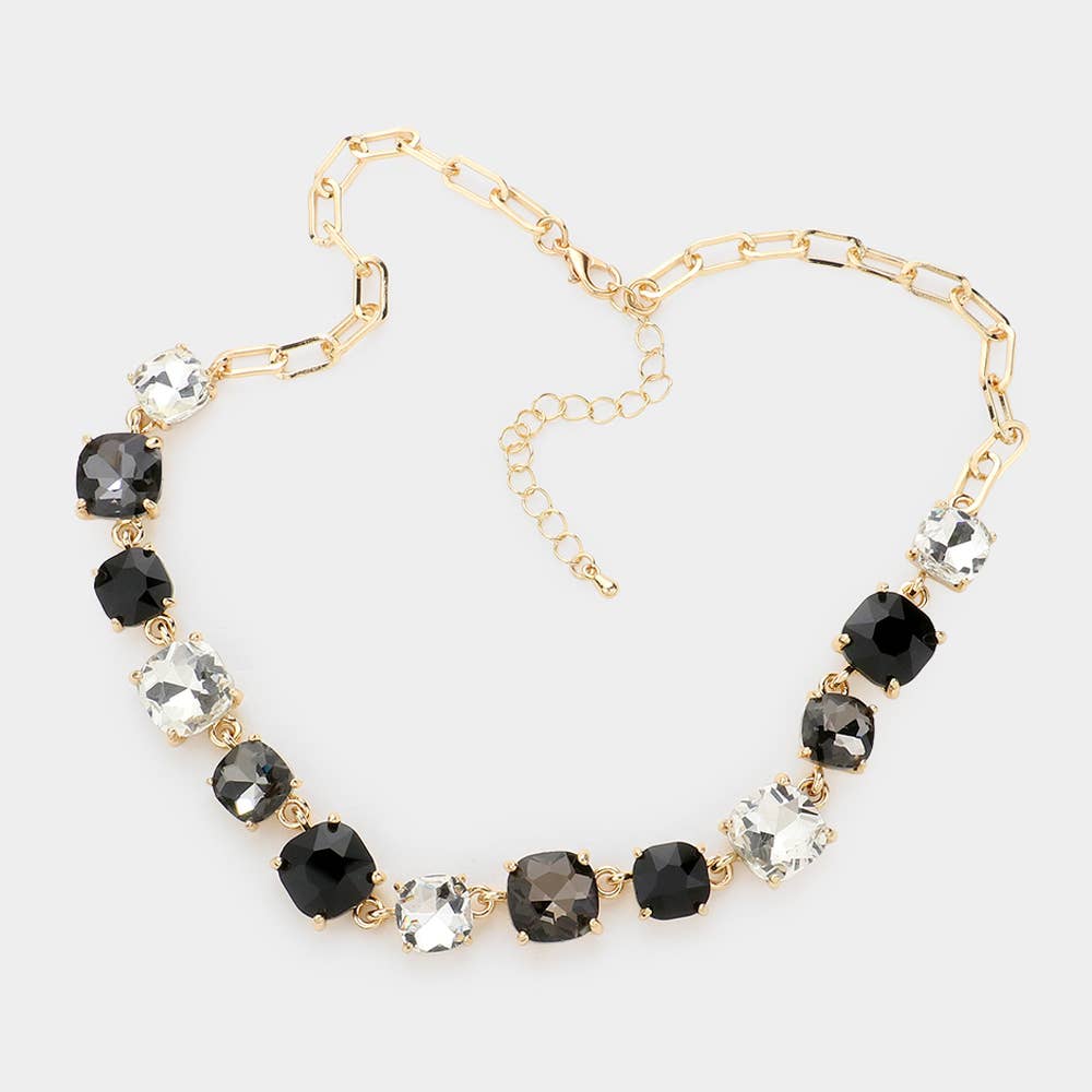 American USA Cushion Square Stone Link Evening Necklace