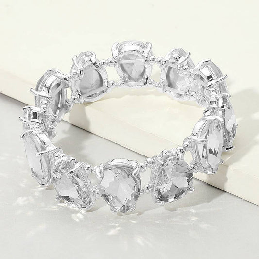 Teardrop Glass Stone Cluster Stretch Evening Bracelet