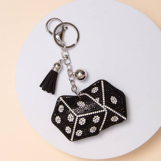 Black Dice Rhinestone Pavé Fringe Keychain