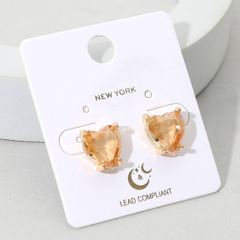 Heart Stone Cushion Stud Earrings
