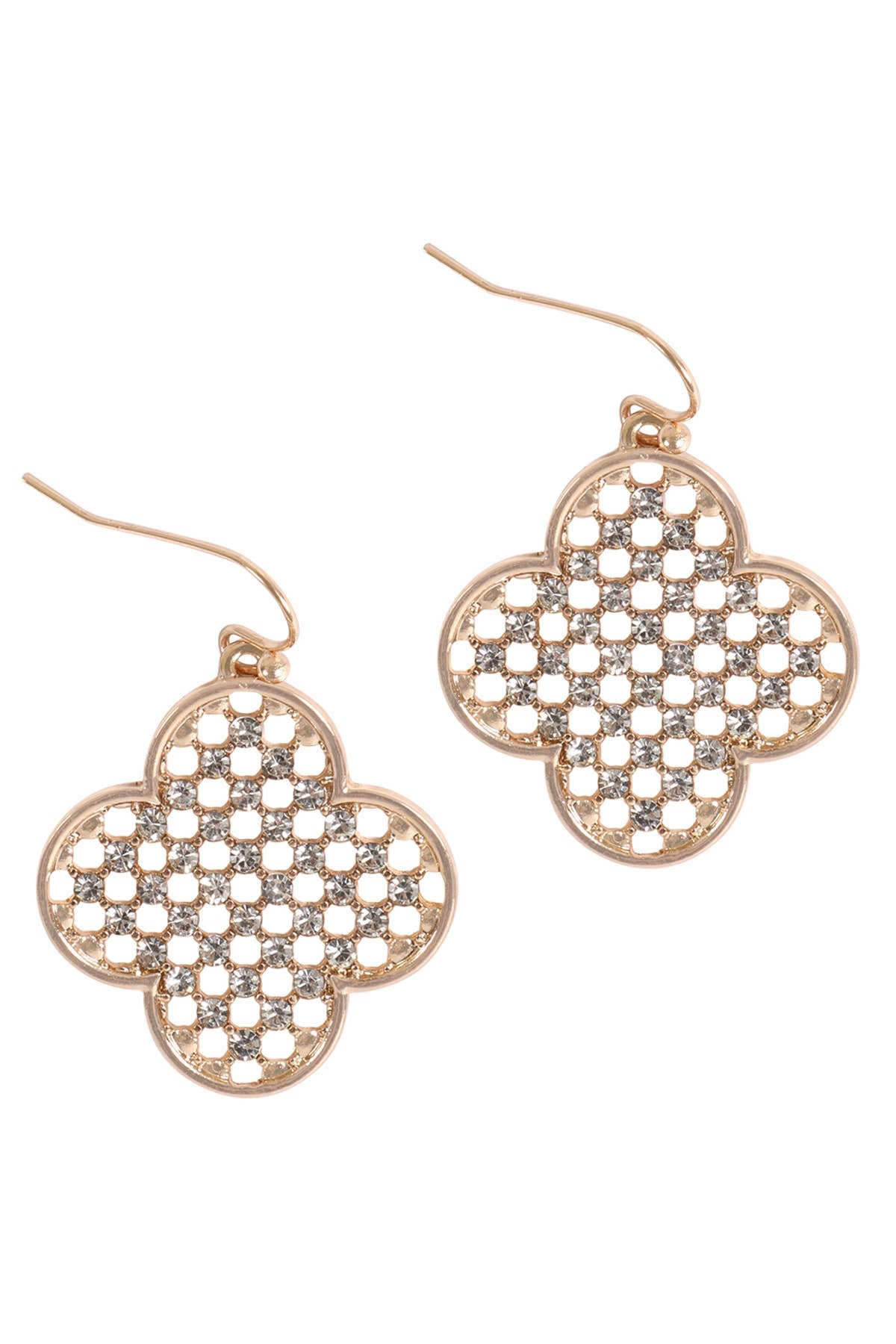 Clover Shape Pave Rhinestone Hook Earrings