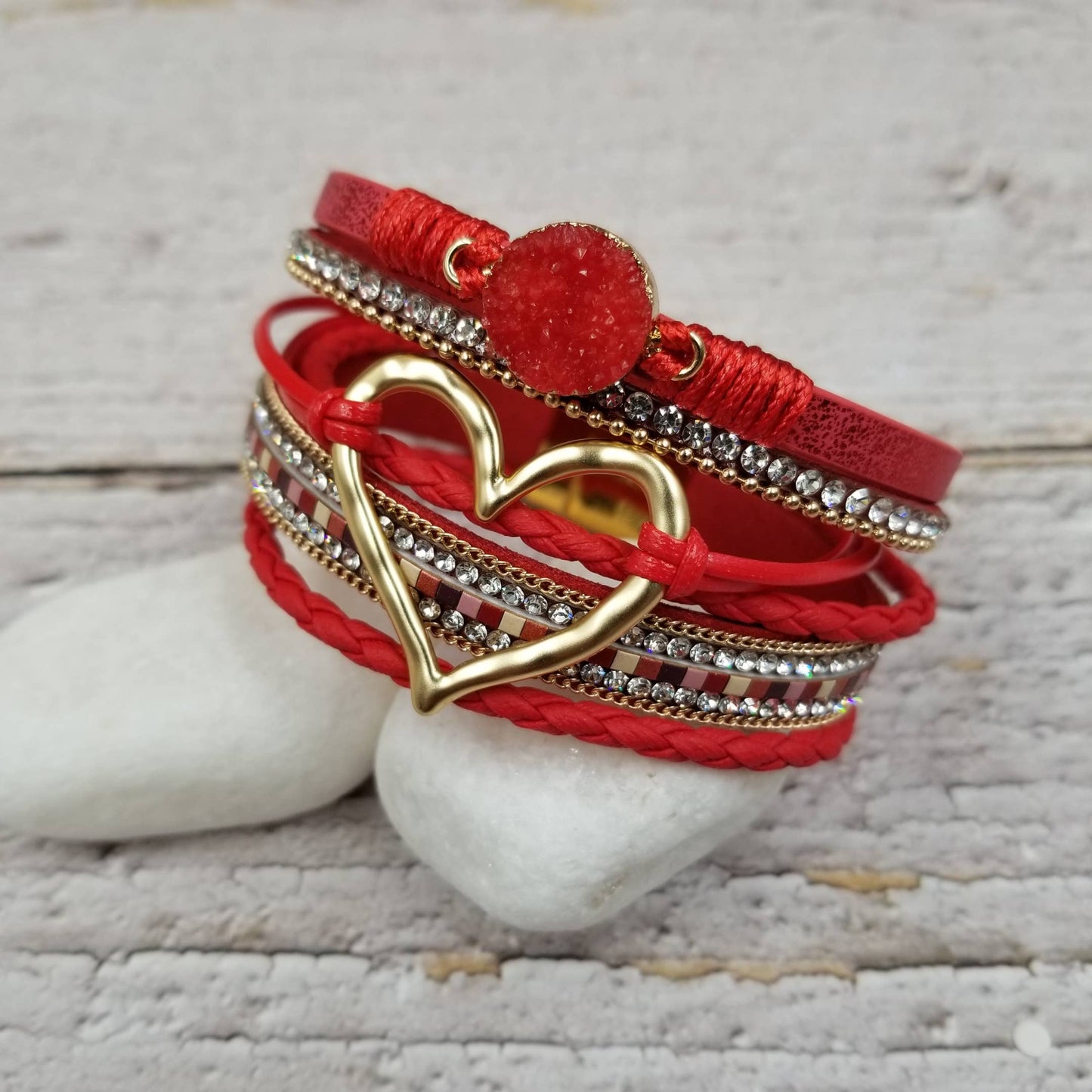 Valentine Heart Stacked Leather Magnetic Bracelet | 5 Color