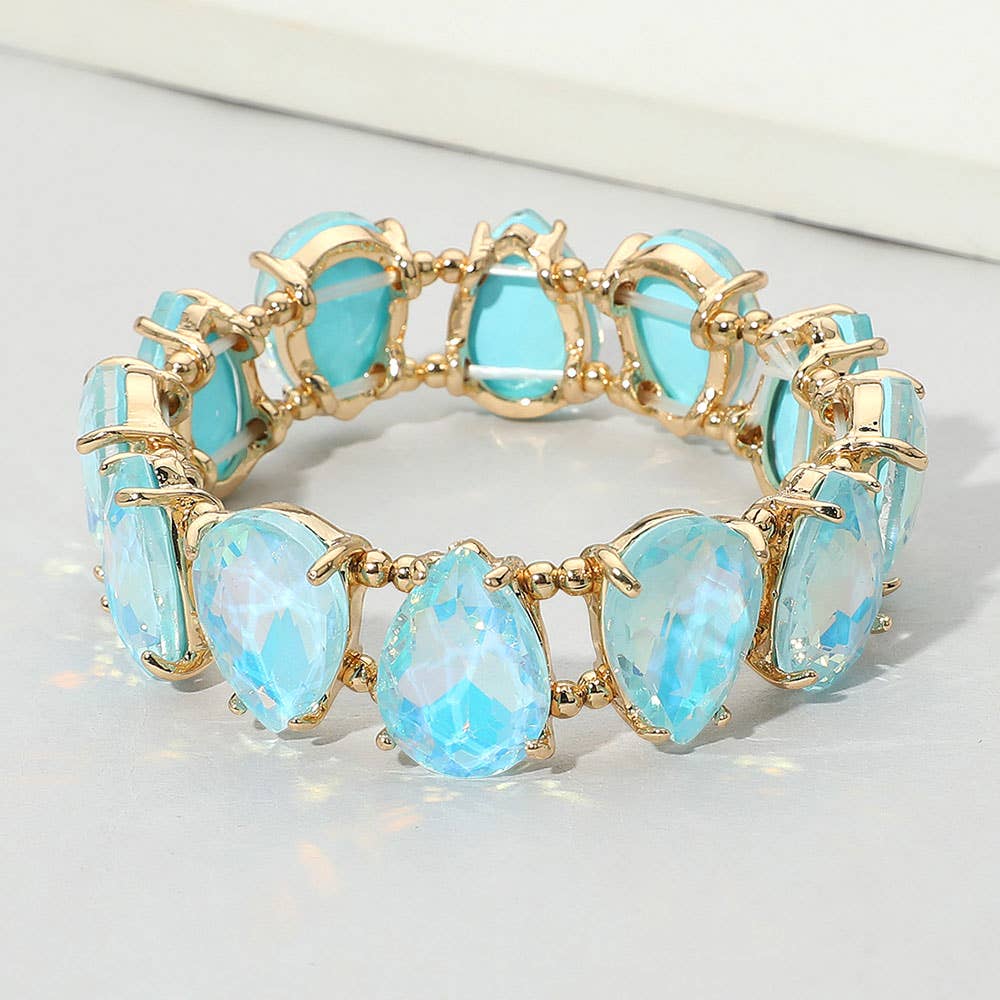 Teardrop Glass Stone Cluster Stretch Evening Bracelet