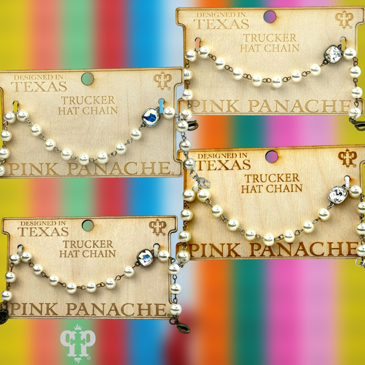 Trucker hat pearl bead chain with Austrian crystal