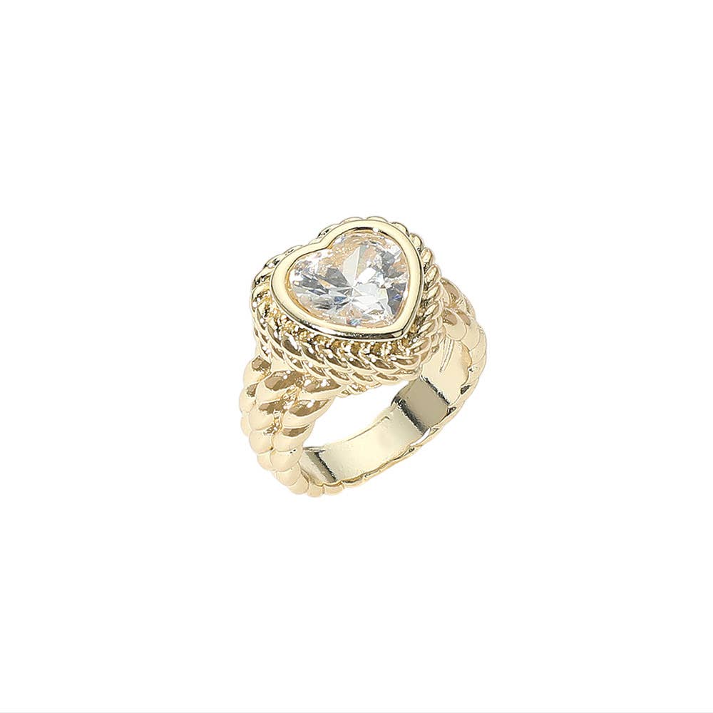 Heart CZ Stone Accent Braided Band Ring