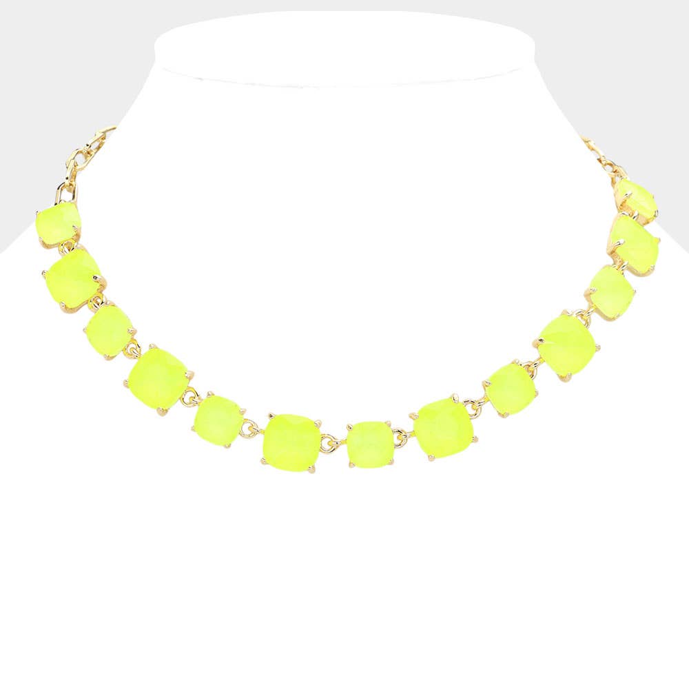 American USA Cushion Square Stone Link Evening Necklace