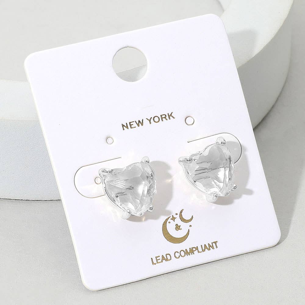 Heart Stone Cushion Stud Earrings