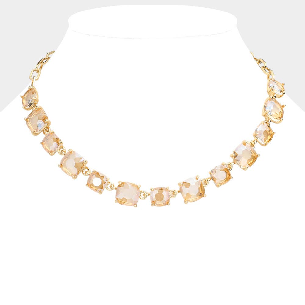 American USA Cushion Square Stone Link Evening Necklace