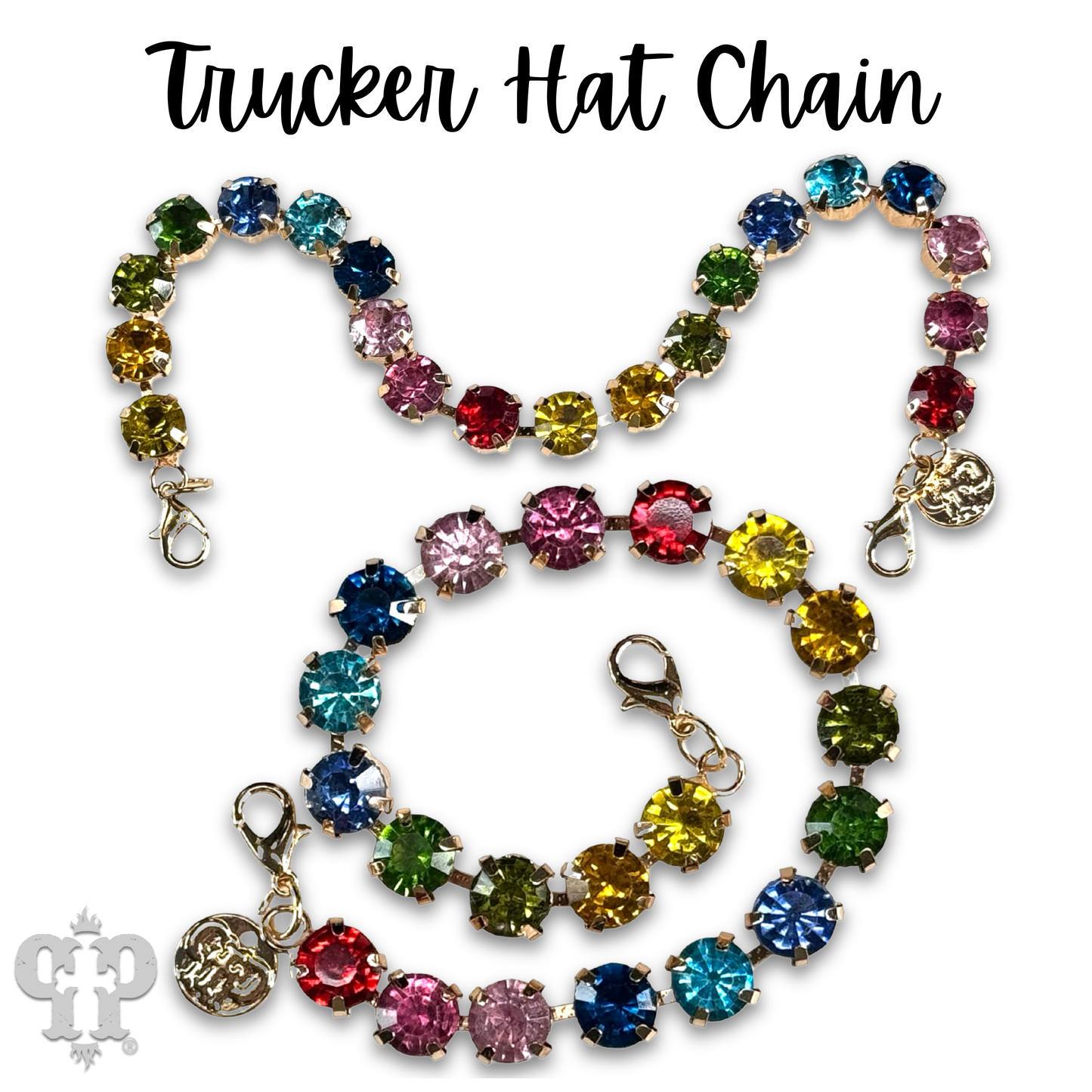 Multi-color rhinestone trucker hat chain