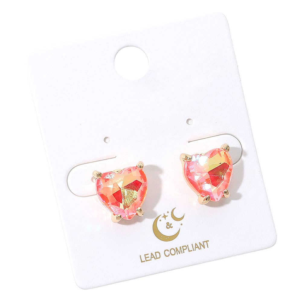 Heart Stone Cushion Stud Earrings