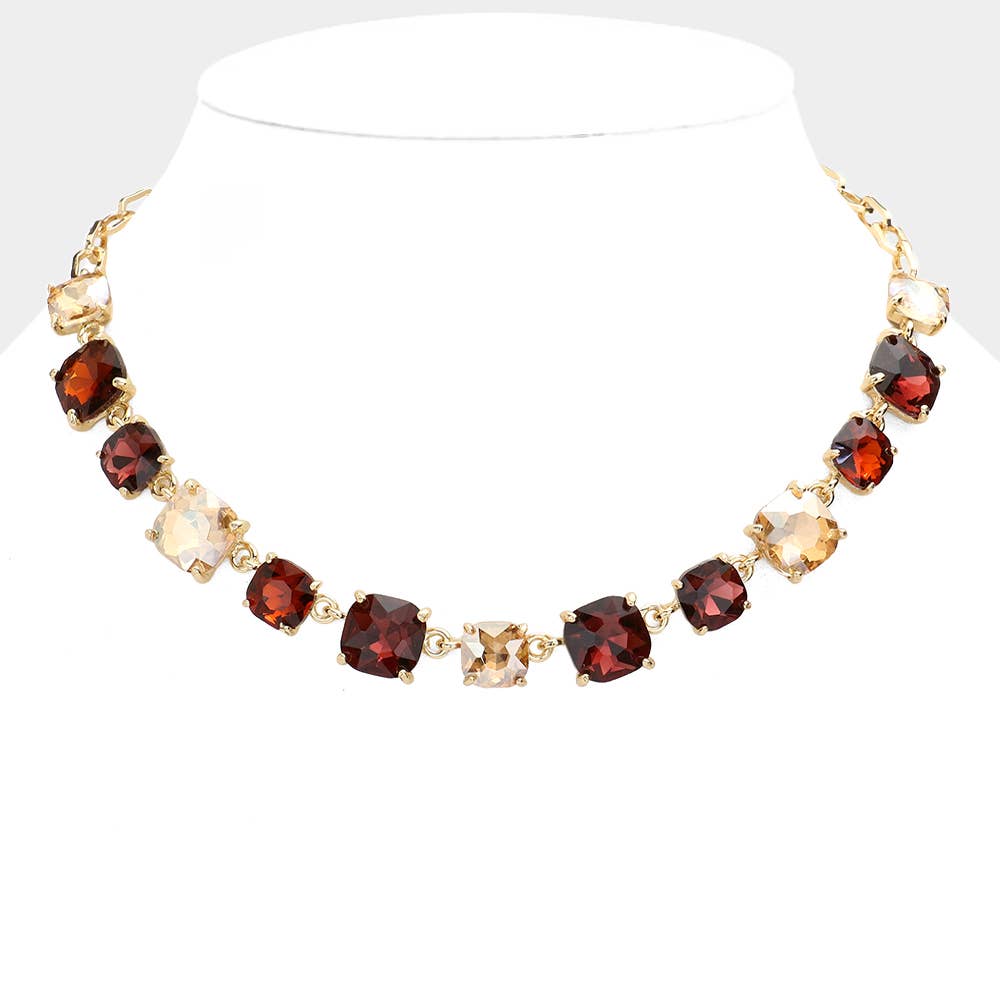 American USA Cushion Square Stone Link Evening Necklace