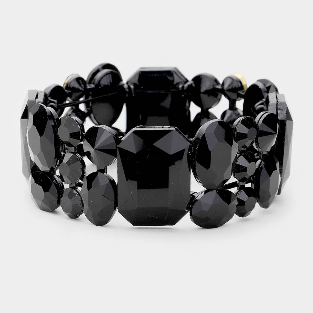 Emerald Cut Crystal Accented Stretch Evening Bracelet