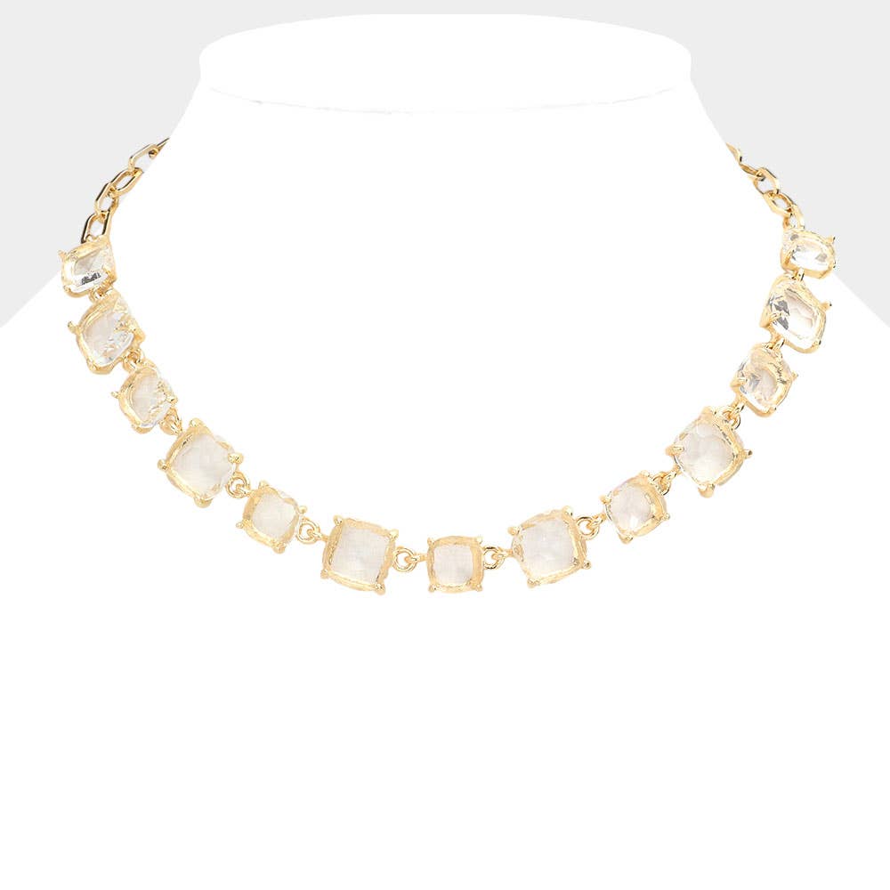 American USA Cushion Square Stone Link Evening Necklace