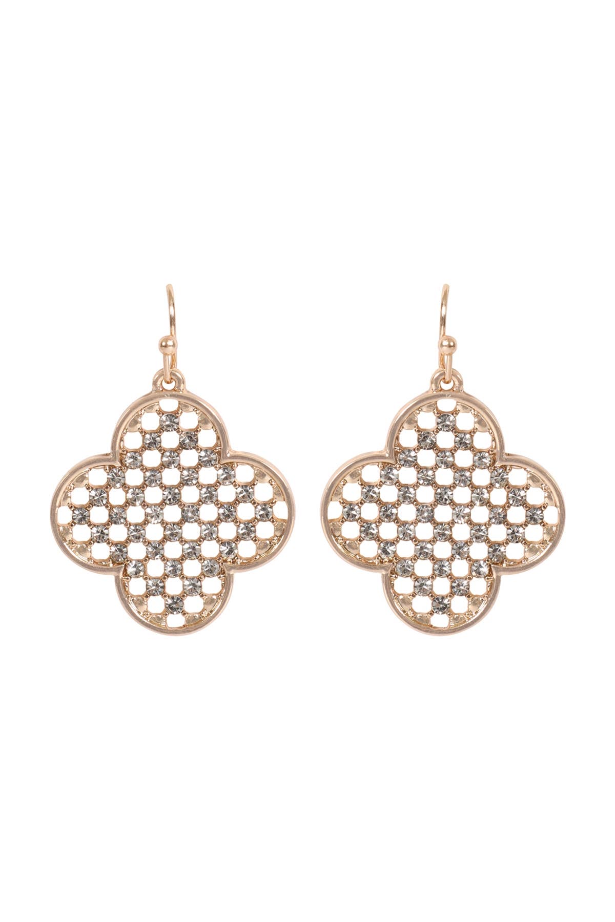 Clover Shape Pave Rhinestone Hook Earrings