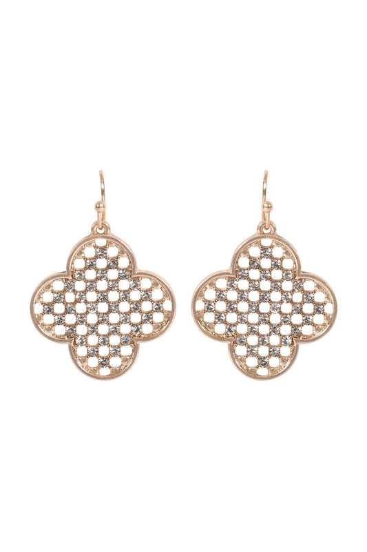 Clover Shape Pave Rhinestone Hook Earrings