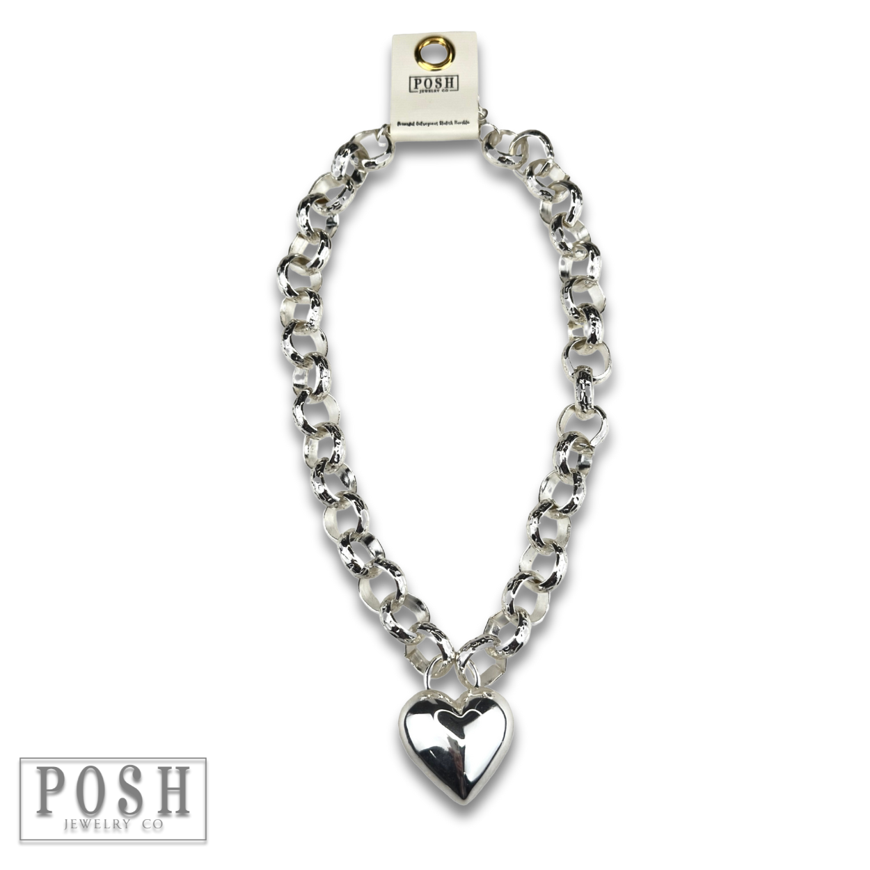 Puffed heart and chunky chain necklace