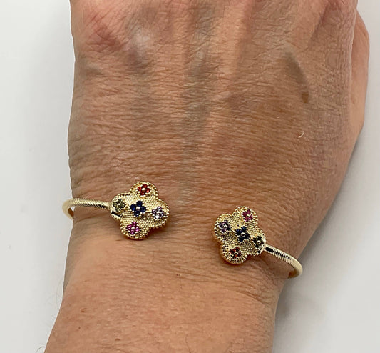 Colourful Pave Clover Cuff