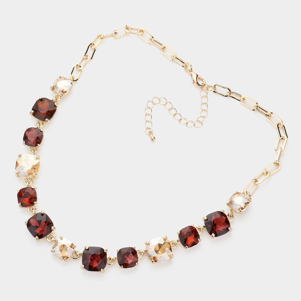 American USA Cushion Square Stone Link Evening Necklace