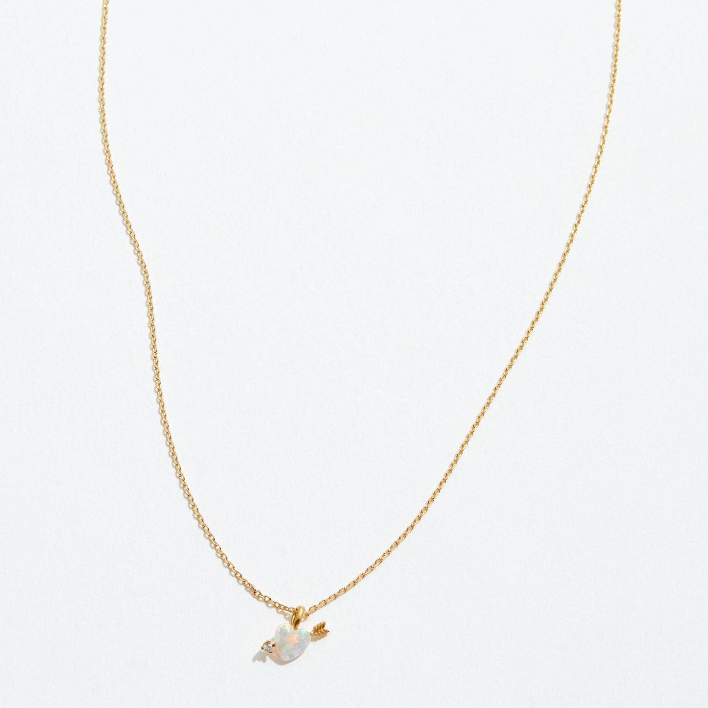 Gold Opal Heart Arrow Pendant Necklace