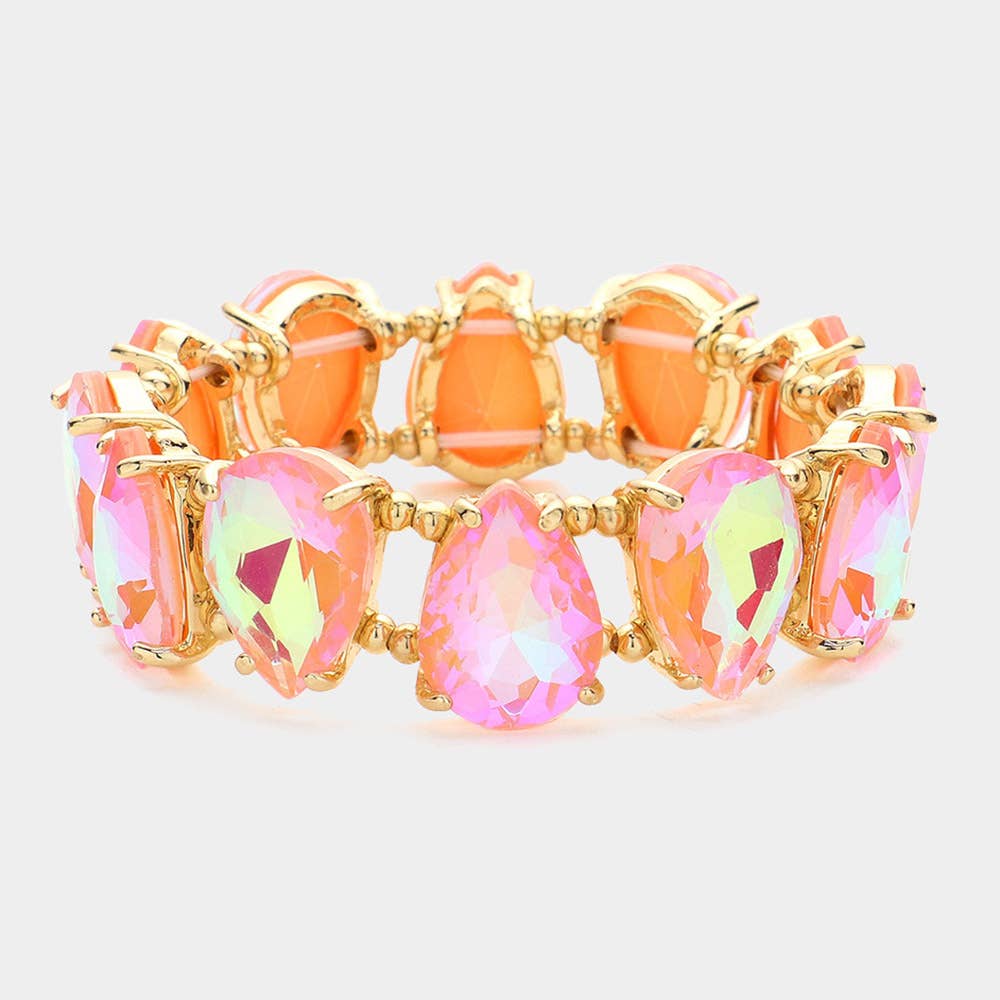 Teardrop Glass Stone Cluster Stretch Evening Bracelet