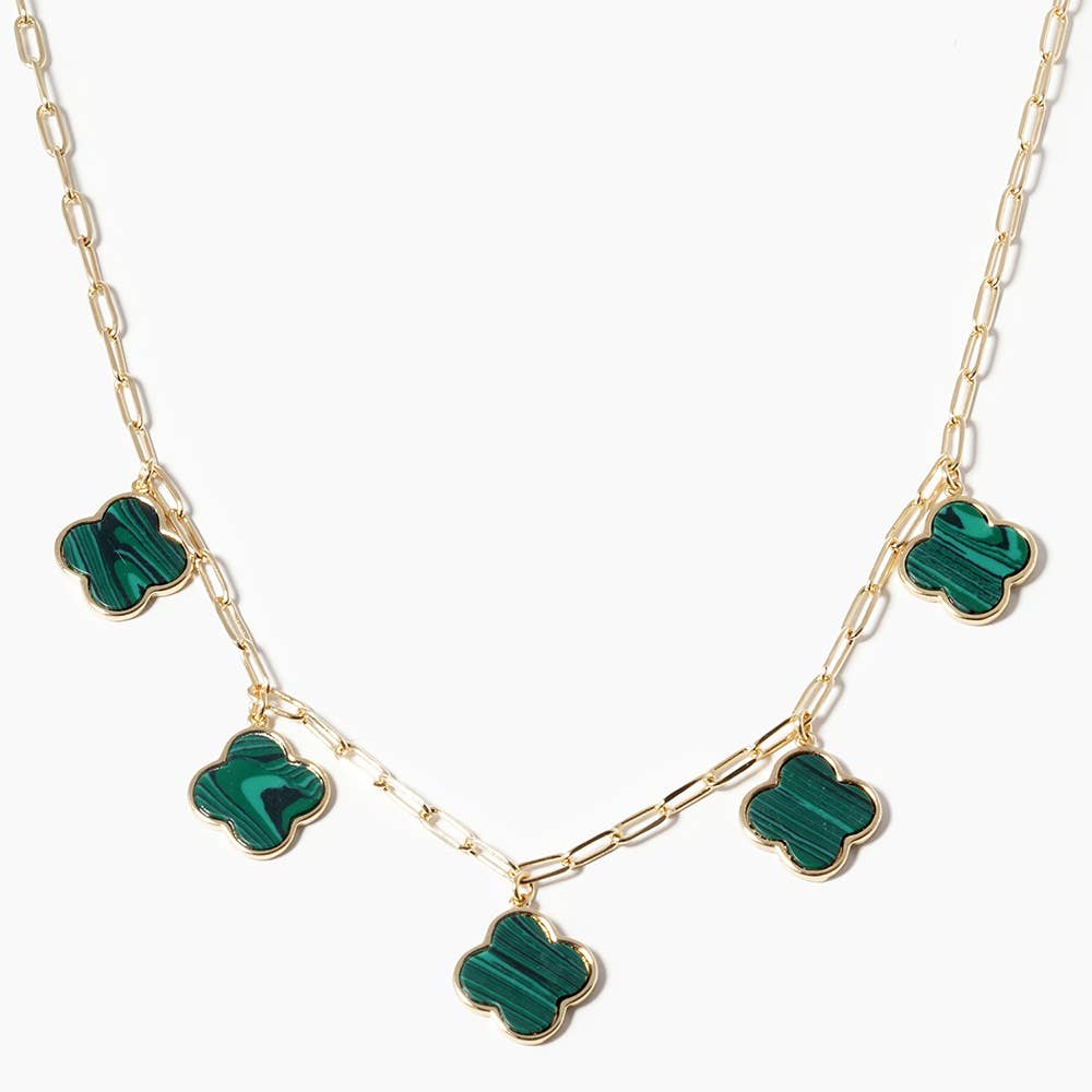 Gold Dipped Quatrefoil Pendant Station Necklace
