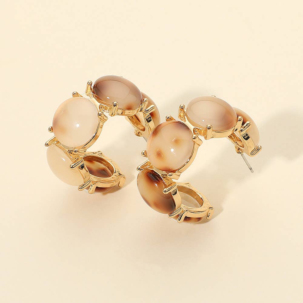 Boho Oval Resin Pebble Stone Hoop Earrings