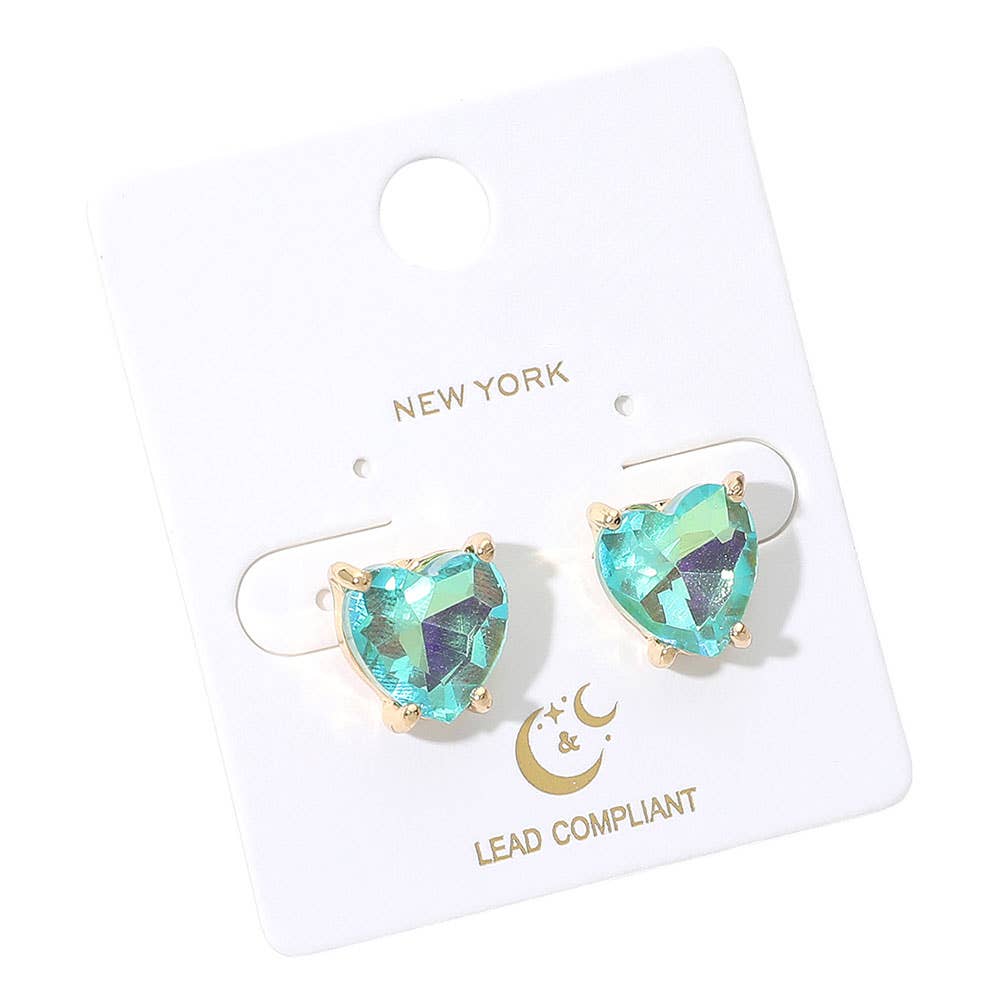 Heart Stone Cushion Stud Earrings