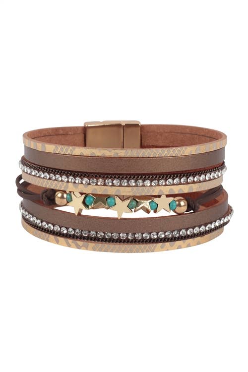 Snake Print Leather Wrap With Star Magnetic Lock