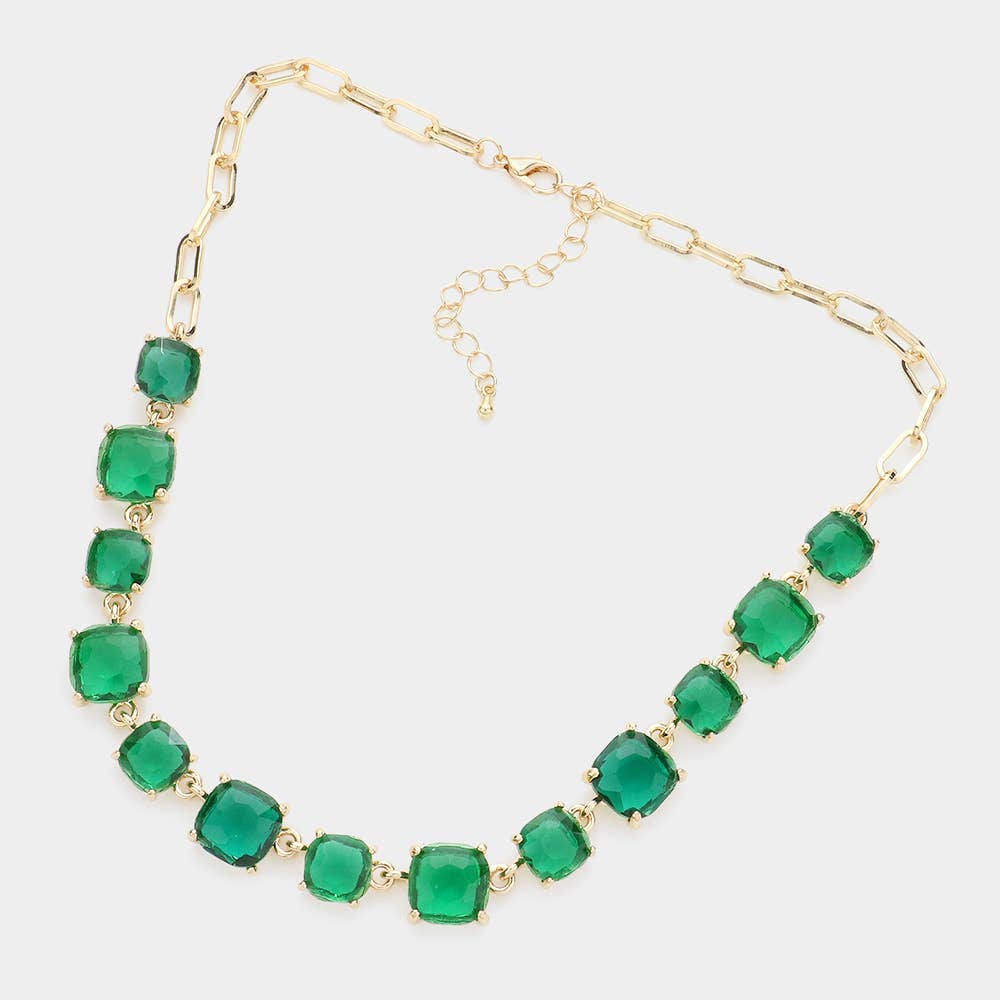 American USA Cushion Square Stone Link Evening Necklace