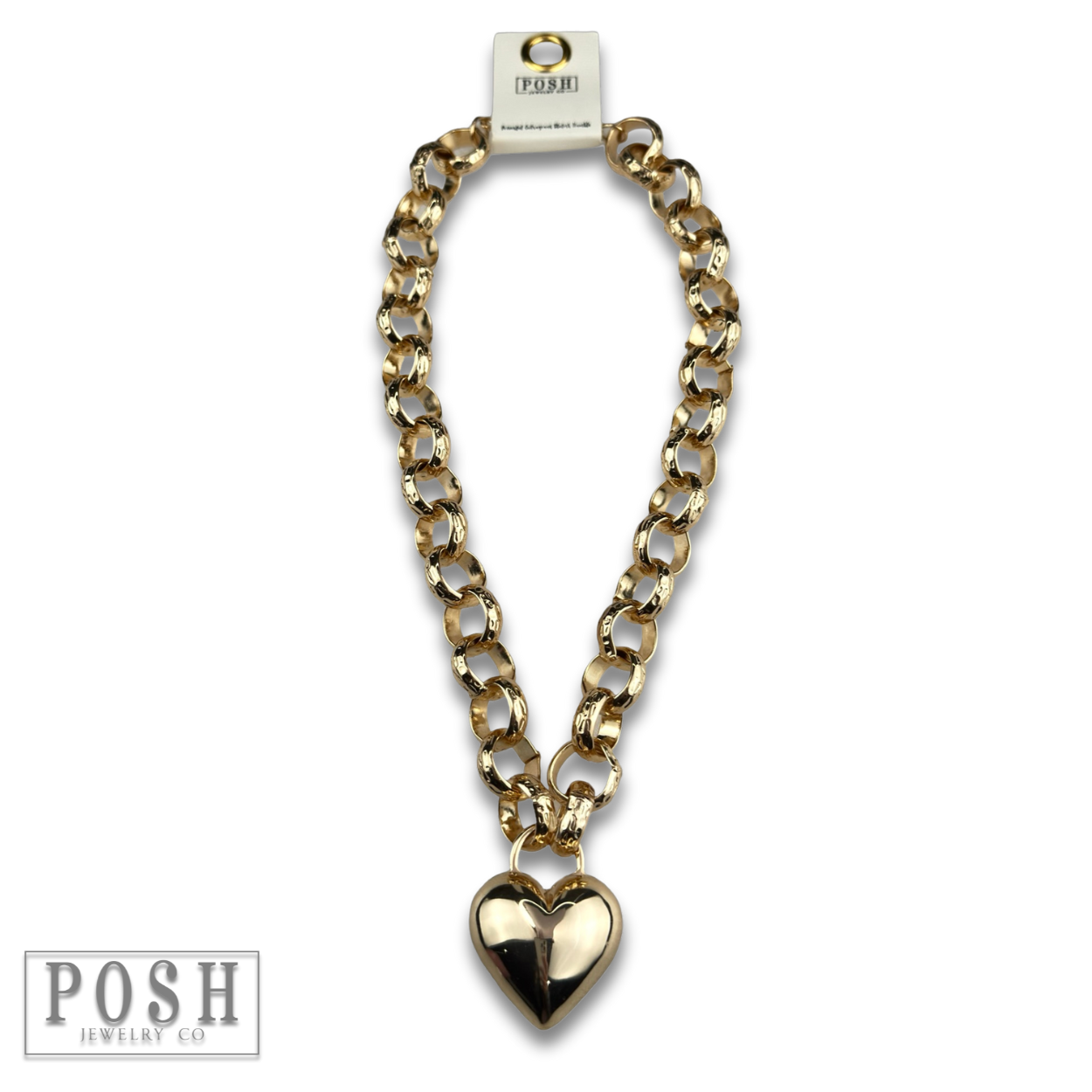 Puffed heart and chunky chain necklace