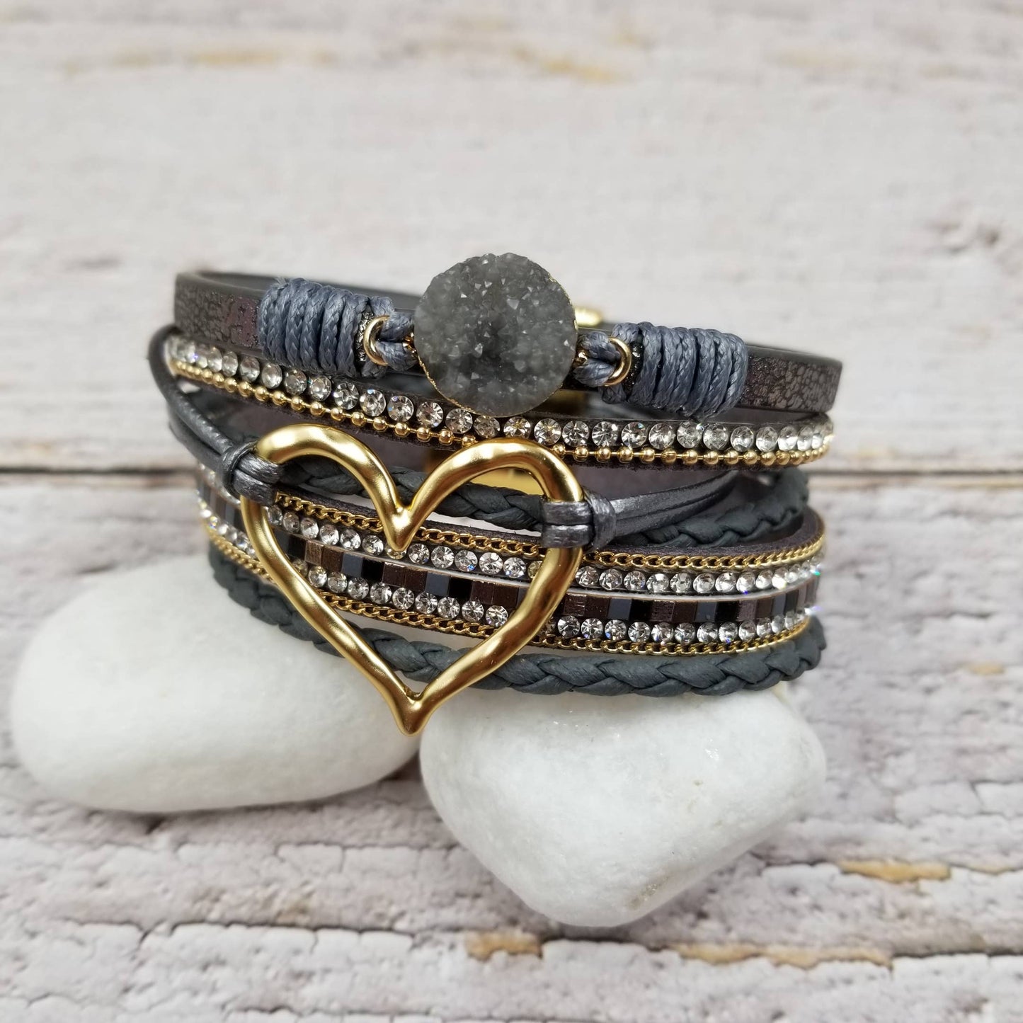 Valentine Heart Stacked Leather Magnetic Bracelet | 5 Color