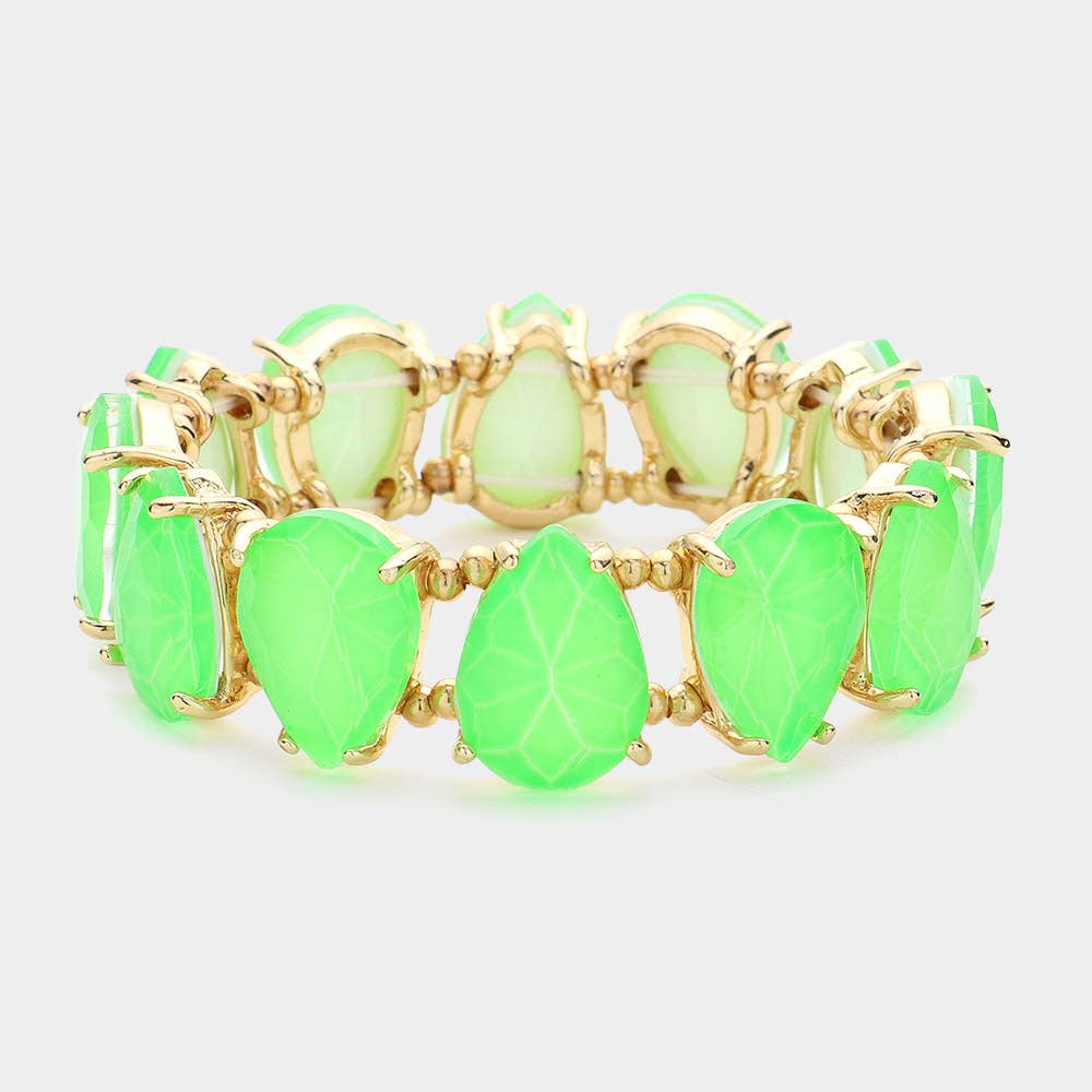 Teardrop Glass Stone Cluster Stretch Evening Bracelet