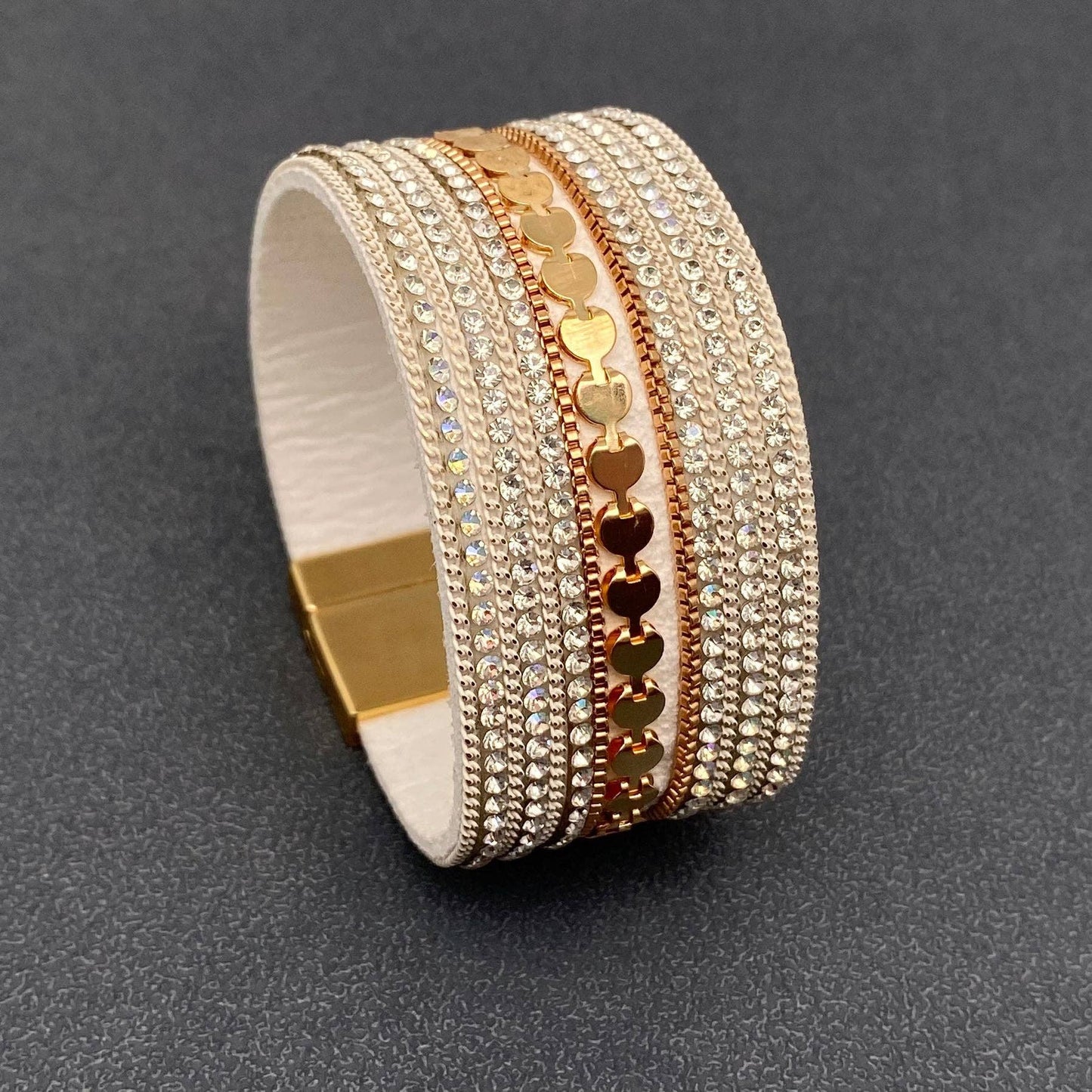 Sparkling Rhinestone Leather Magnetic Clasp Bracelet - LB