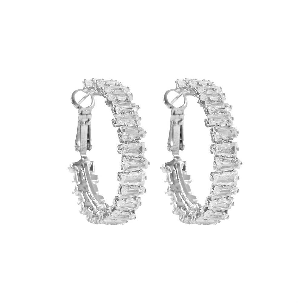 Gold Dipped Full Baguette CZ Stone Around Evening Hoop Earrings