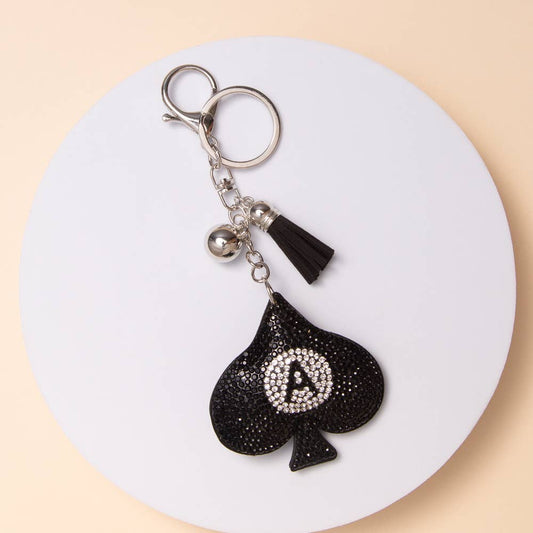 Ace of Spades Rhinestone Pavé Fringe Keychain