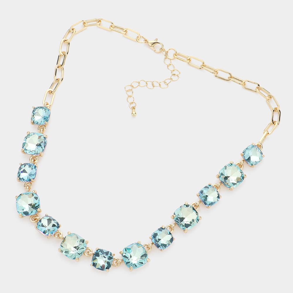 American USA Cushion Square Stone Link Evening Necklace