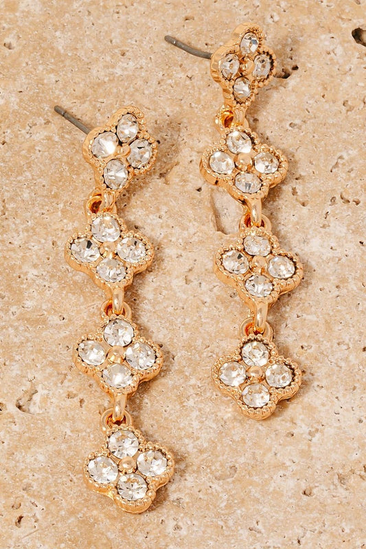 Pave Clover Chain Dangle Earrings