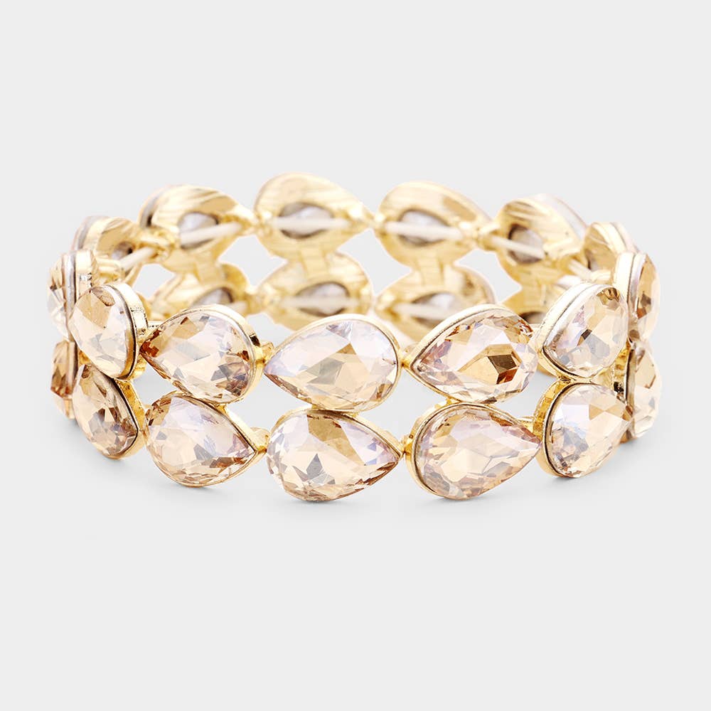 Glass Crystal Teardrop Stretch Evening Bracelet