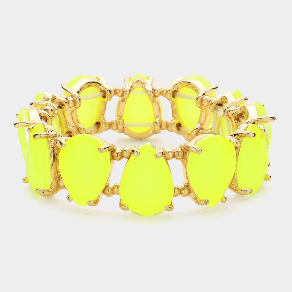 Teardrop Glass Stone Cluster Stretch Evening Bracelet