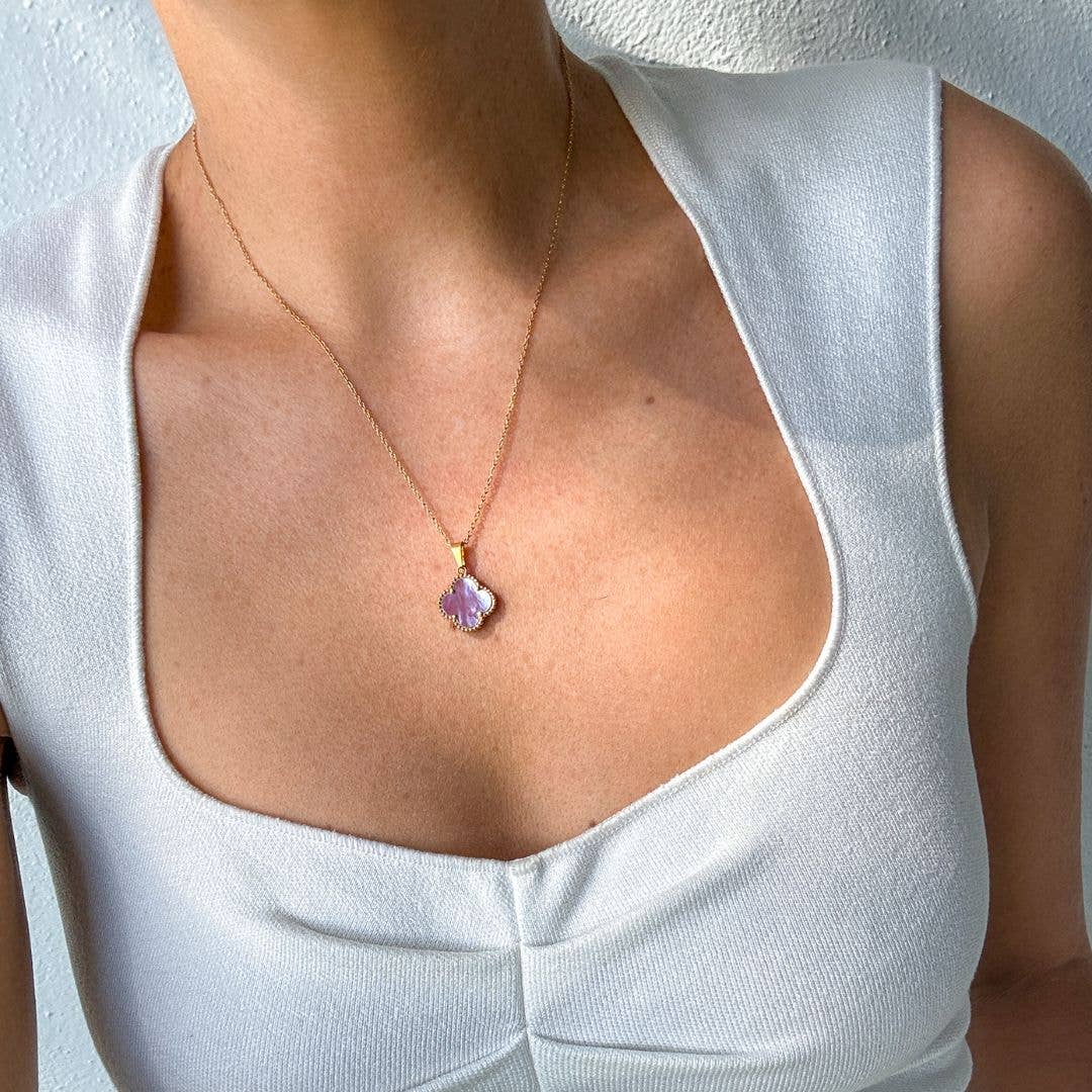 Pink Mother of Pearl Flower Necklace