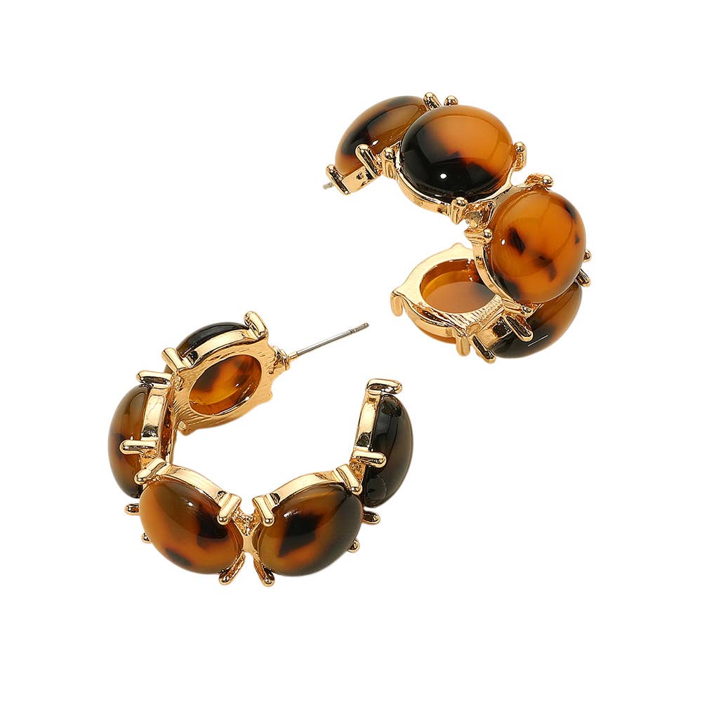 Boho Oval Resin Pebble Stone Hoop Earrings