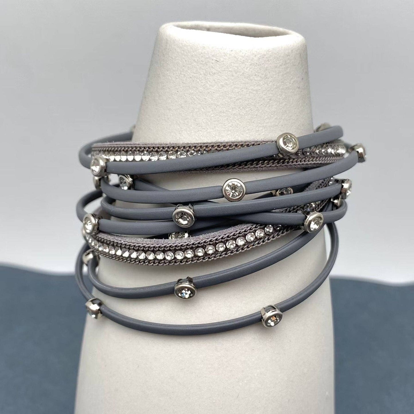CZ Multi-layer Leather Magnetic Buckle Bracelet - BJ/LB