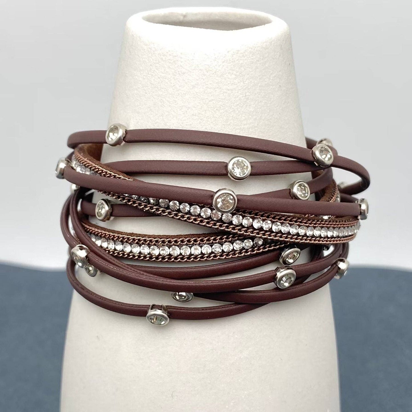 CZ Multi-layer Leather Magnetic Buckle Bracelet - BJ/LB