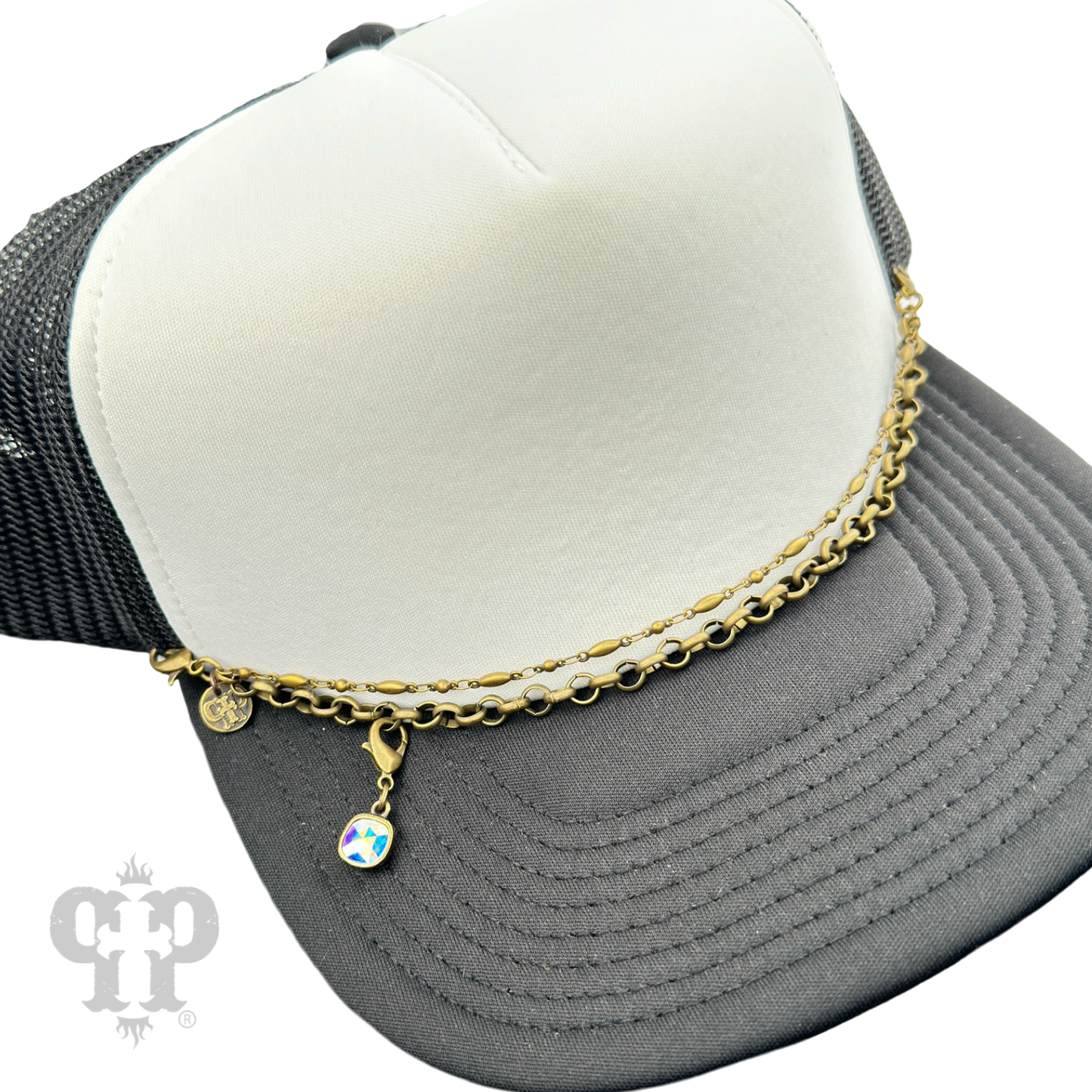 Trucker hat double chain with crystal drop