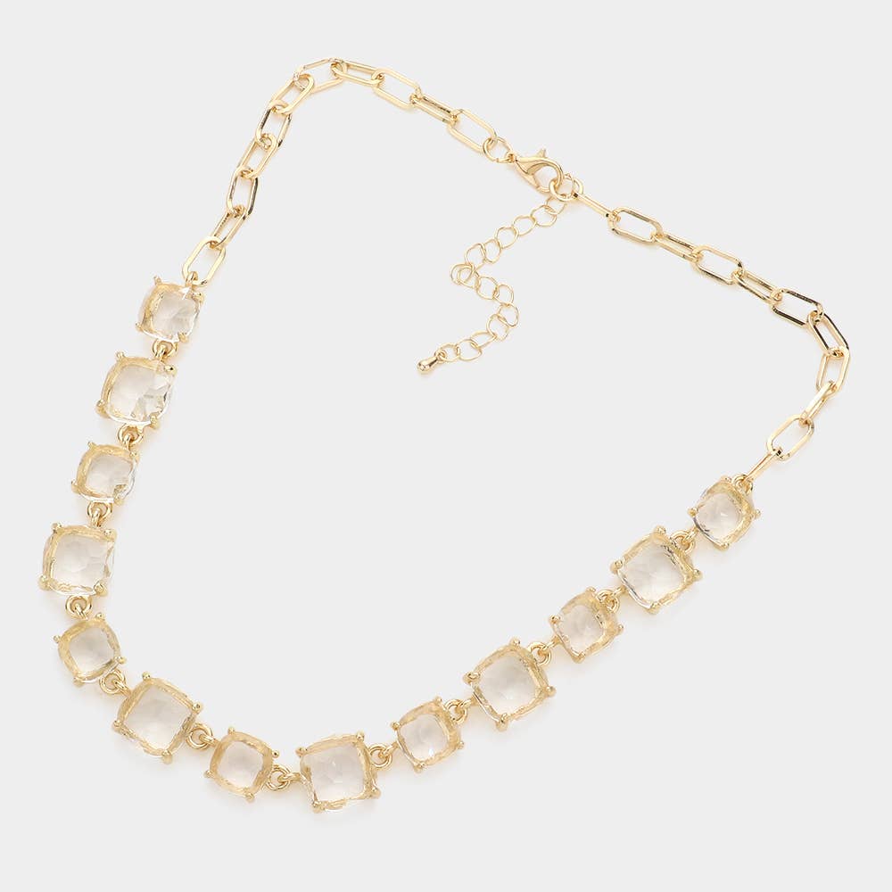 American USA Cushion Square Stone Link Evening Necklace