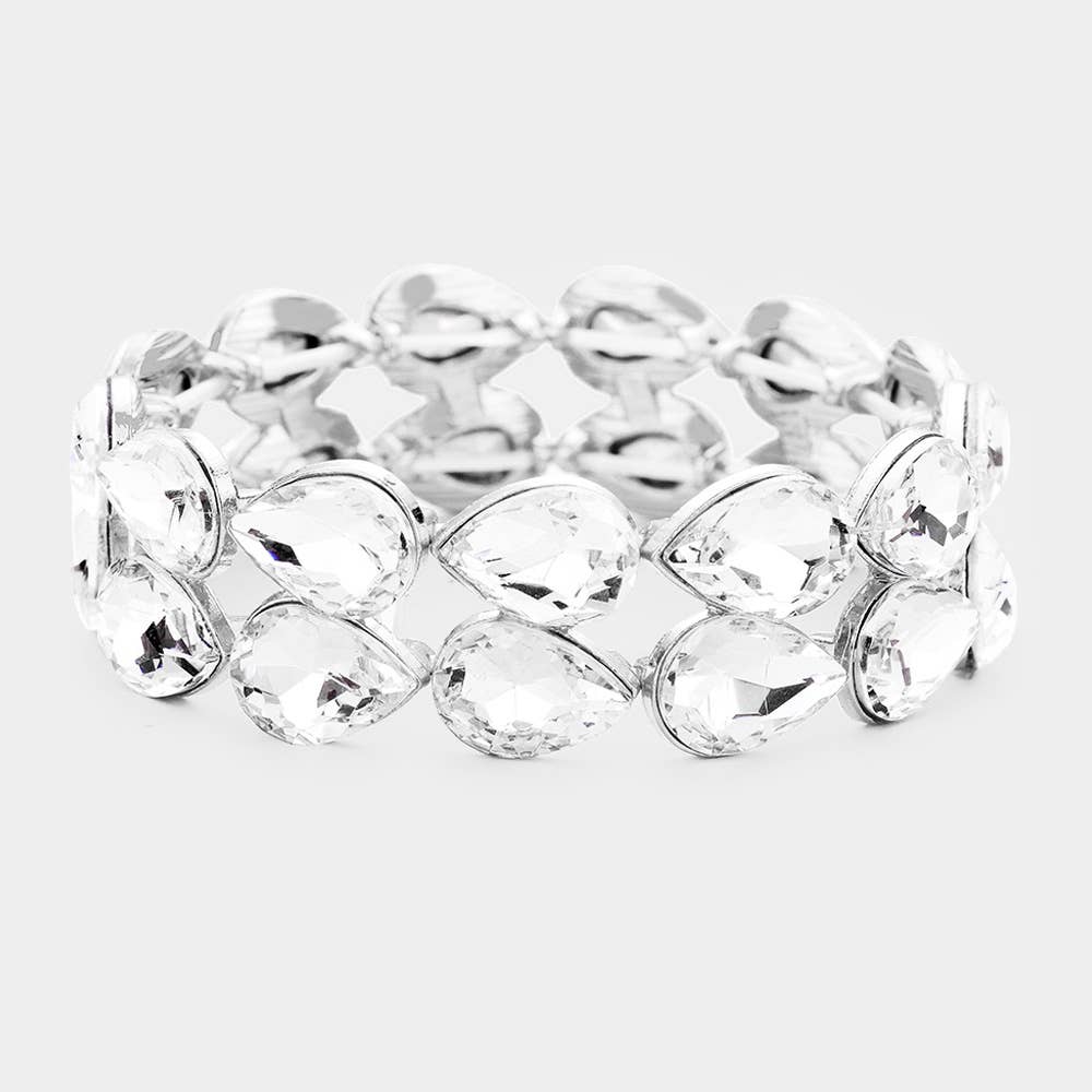 Glass Crystal Teardrop Stretch Evening Bracelet