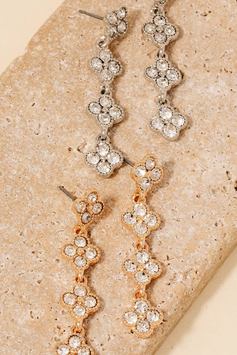 Pave Clover Chain Dangle Earrings