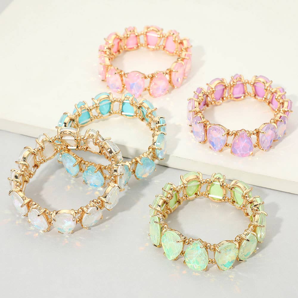 Teardrop Glass Stone Cluster Stretch Evening Bracelet