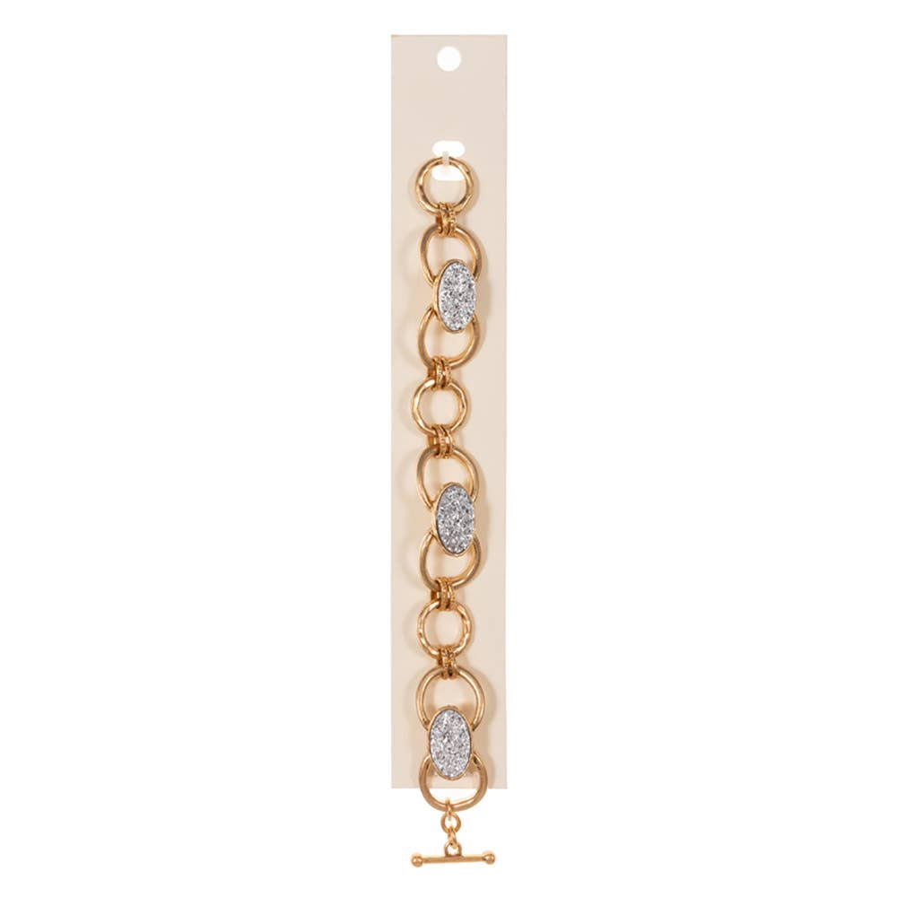 Oval Druzy Pointed Metal Oval Chain Link Toggle Bracelet