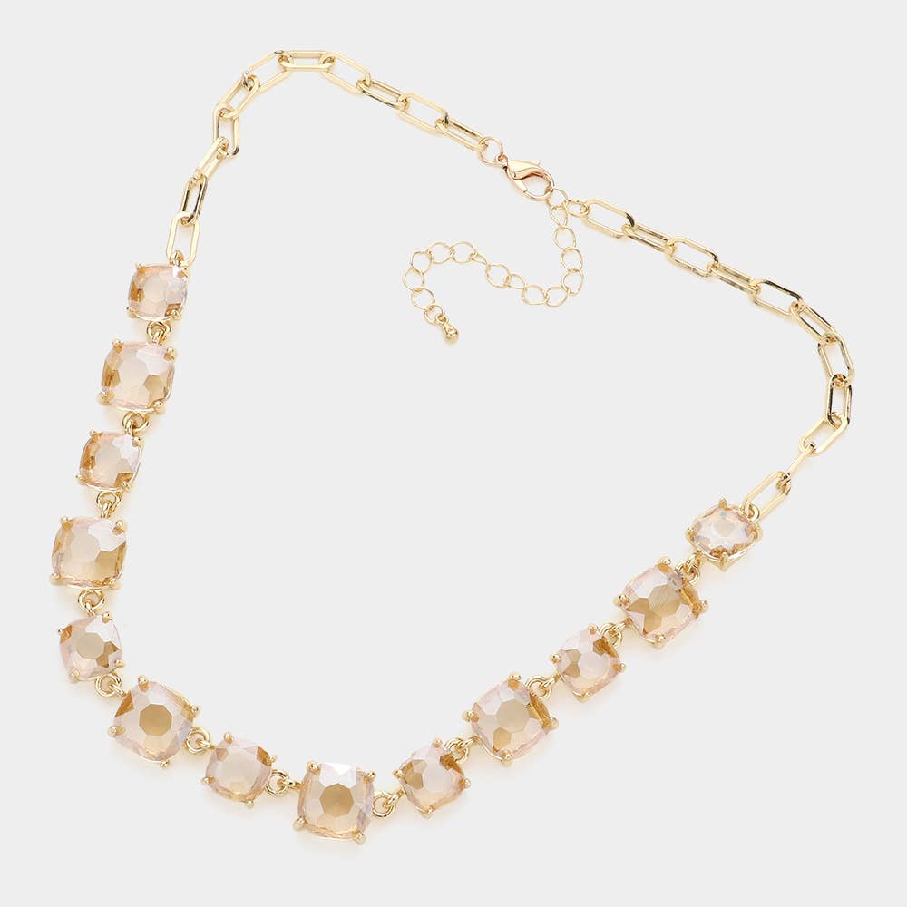 American USA Cushion Square Stone Link Evening Necklace